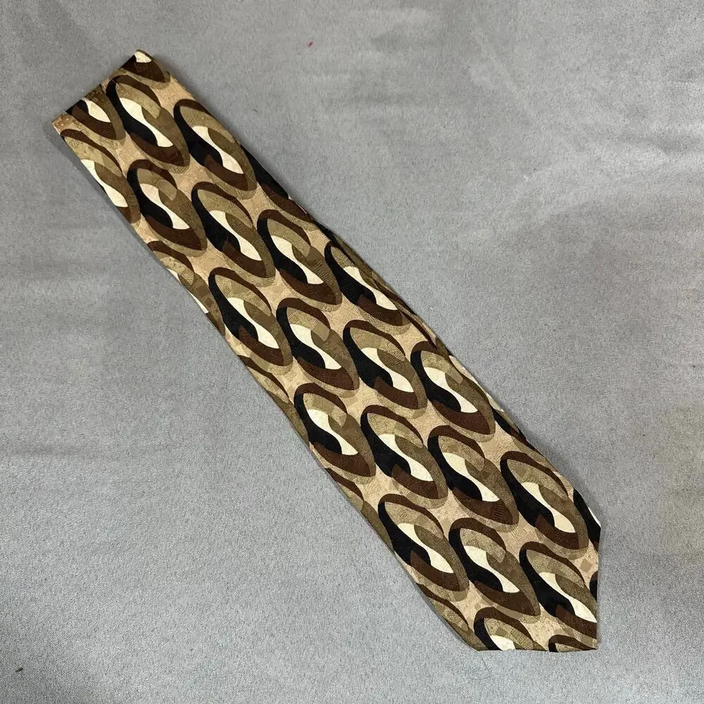 Hunting Horn J. Riggings Tie Brown Abstract Geometric Tie Vintage 80s 90s